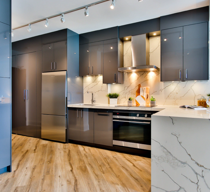 kitchen area with lighting